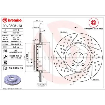 Disco de freno BREMBO 09.C395.13 Precio Bajo